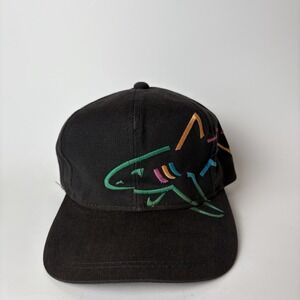 Vintage Greg Norman Black Strapback Shark Hat Cap Colorful